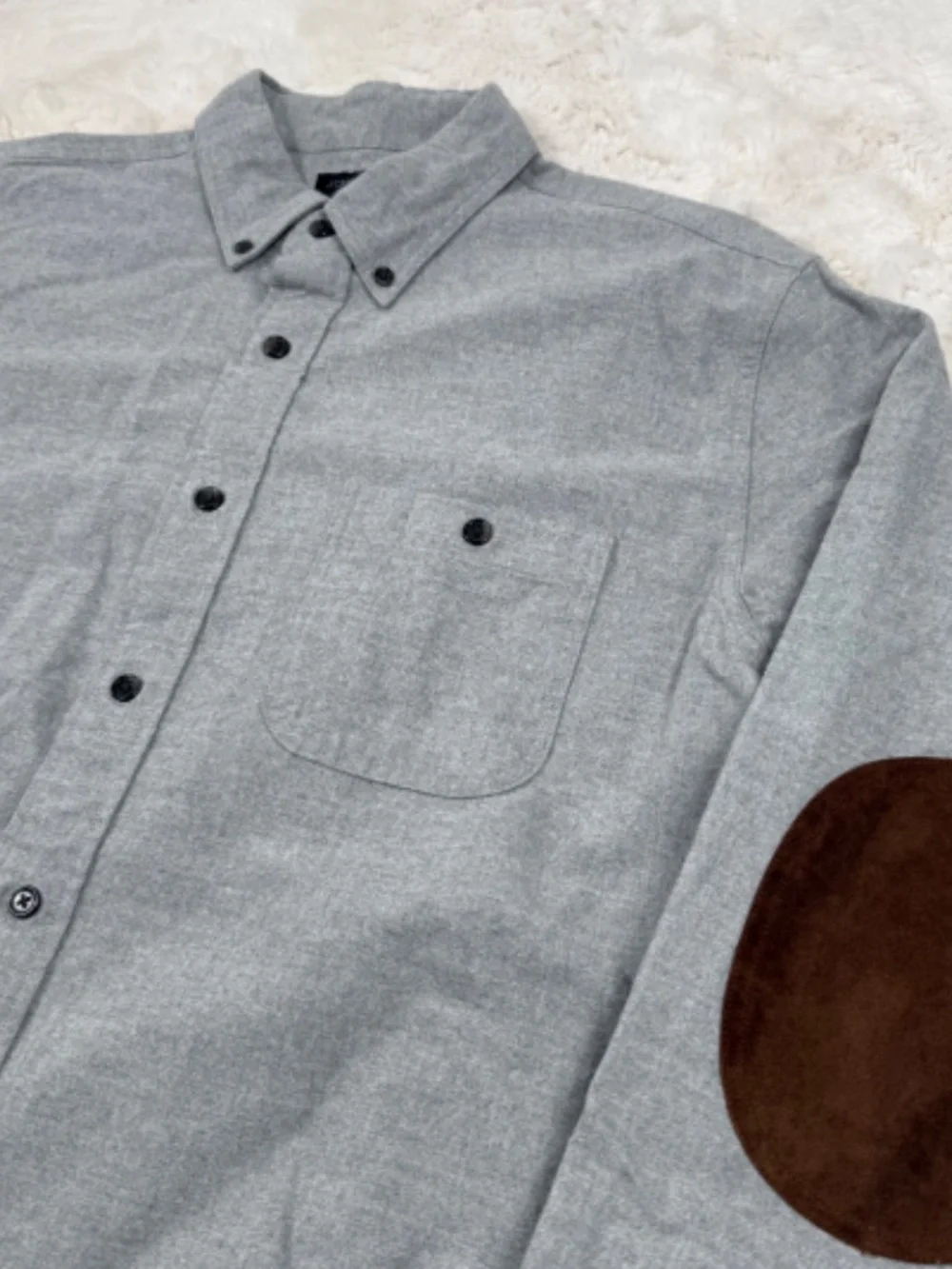 J. Crew Button Down Long Sleeve Flannel Shirt Leather Elbow Patches Men's Large